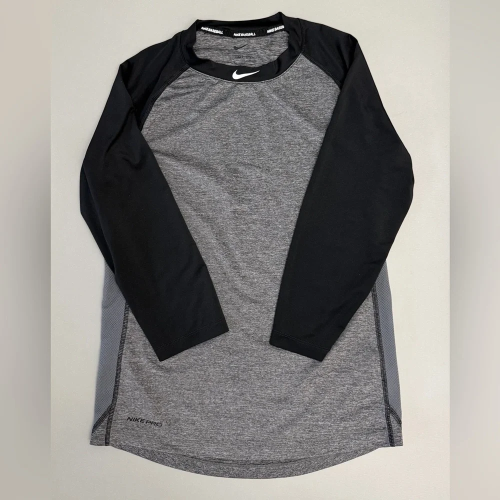 Nike Pro Youth Dri-Fit Long Sleeve Athletic Top Gray Black Size L Unisex